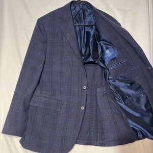 Nicola SANTARELLI Sport Coat Plaid 100% Wool made inITALY, navy blue,‎ classic
